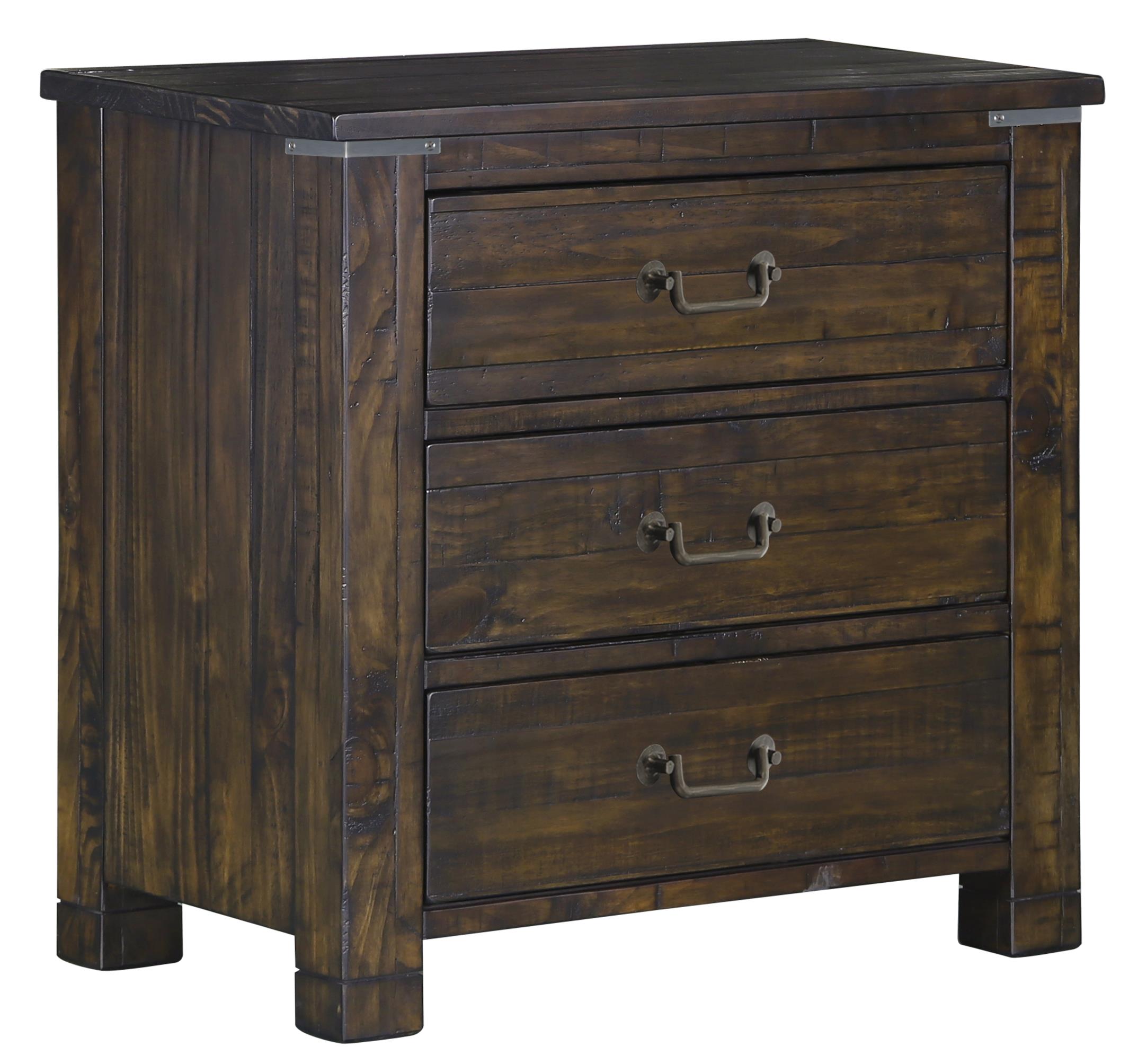 Magnussen Home Pine Hill Bedroom B356101 Transitional Rustic 3Drawer Nightstand with Touch